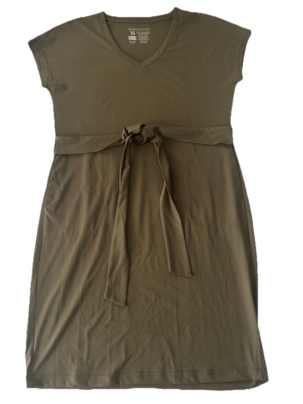 Light Bare Olive Tie-Waist V-Neck UPF 50+ UV Protection Women’s Dress Size Small